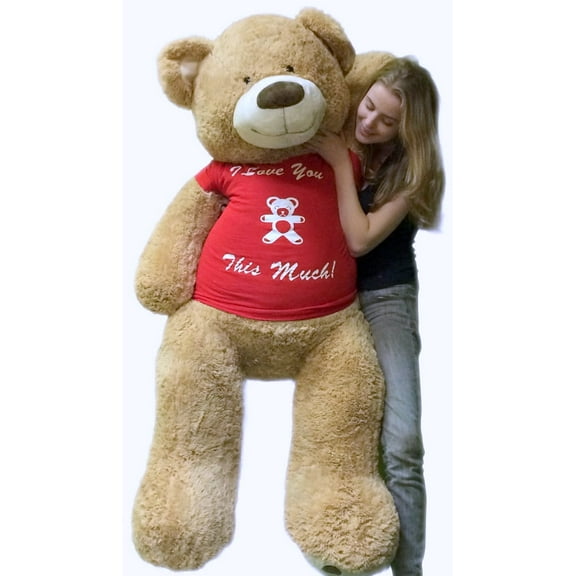 Giant Valentine Teddy Bear 5 Foot Soft Stuffed Animal 60 Inches, Big Plush Valentine's Day Stuffed Animal Wears Removable T-shirt I LOVE YOU THIS MUCH