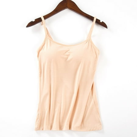 EHTMSAK Women Camisole with Built-in Bra Cup Strap Supportive Padded Tank Top Layering Cami Undershirt for Yoga Beige M