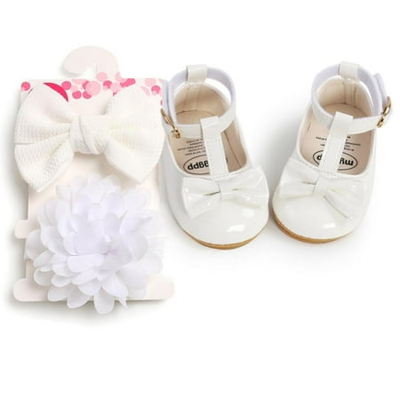

Promotion!Infant Baby Girl Bowknot Princess Shoes + Headband Mary Jane Flats Prewalkers Newborn Baby Girls Soft Sole Shoes 0-18M