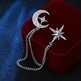 thumbnail image 6 of Pnellth Star Moon Brooch Dazzling Rhinestone Inlaid Hanging Chain Elegant Men Women Business Suit Lapel Collar Pin Jewelry Silver White, 6 of 7