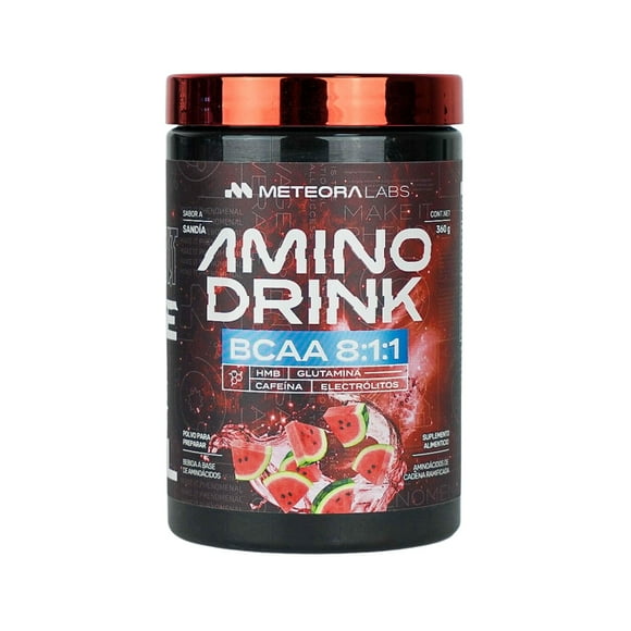 Aminodrink Meteora Labs Sandia BCAA 8:1:1 HMB Electrolitos Cafeína Glutamina 500gr