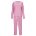 thumbnail image 4 of Uinagy Women's Solid Color Round Neck Thin Top and Pants Suit, 4 of 8