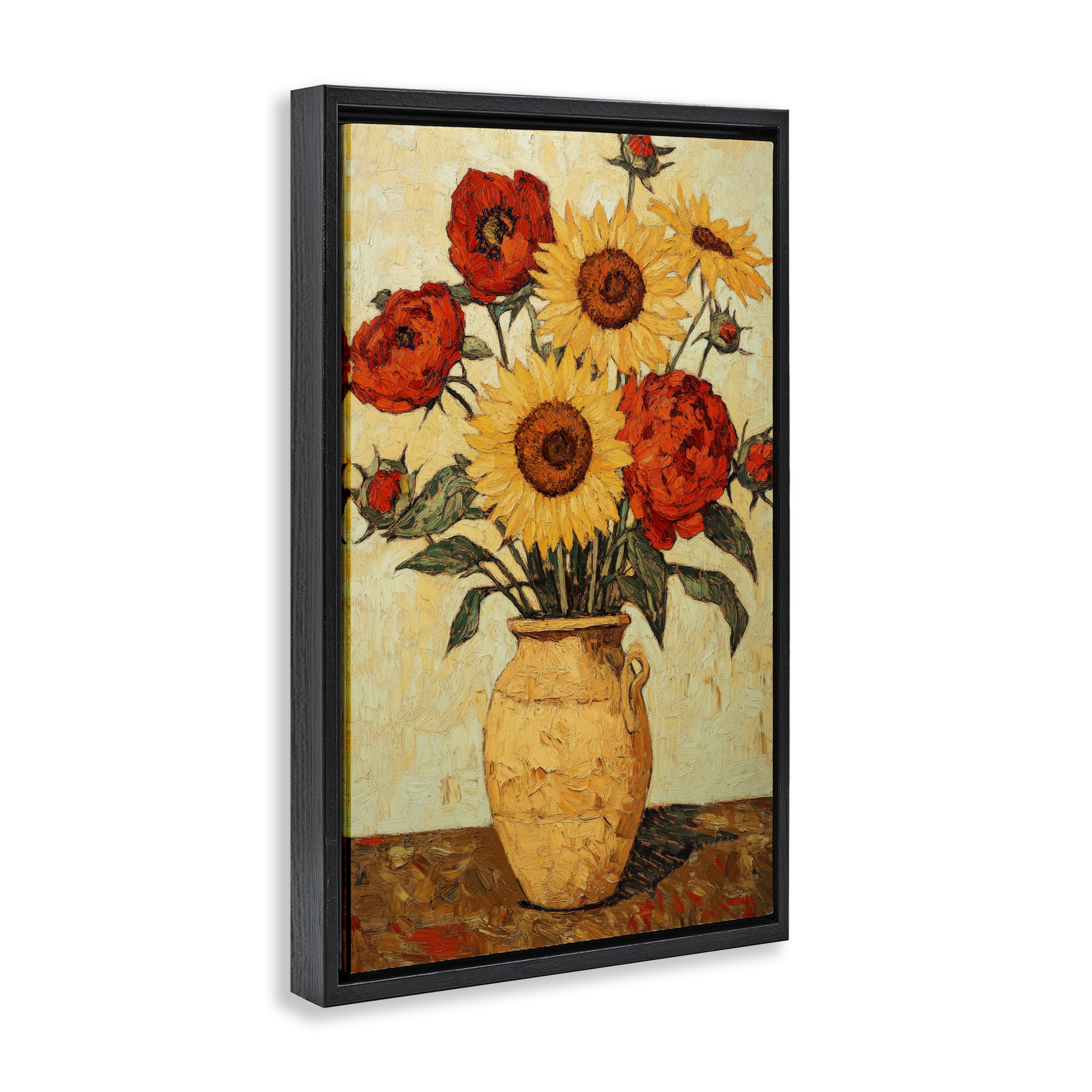 Rustic Flower Display Black Framed Floater Canvas Wall Art, design by Petal Prints Design