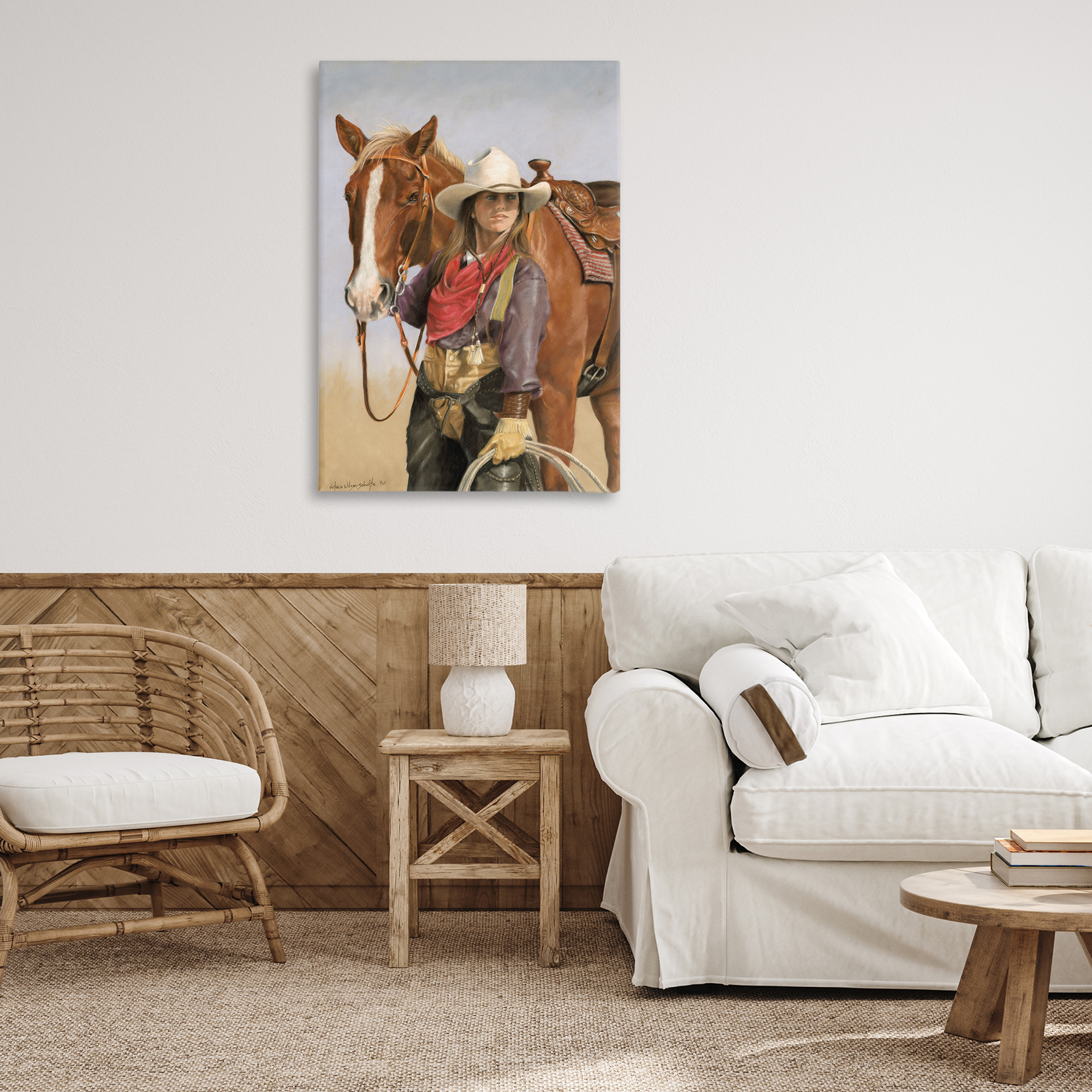 Stupell Industries Powerful Female Cowgirl Animals & Insects Painting Gallery Wrapped Canvas Art Print Wall Art, 24 x 36