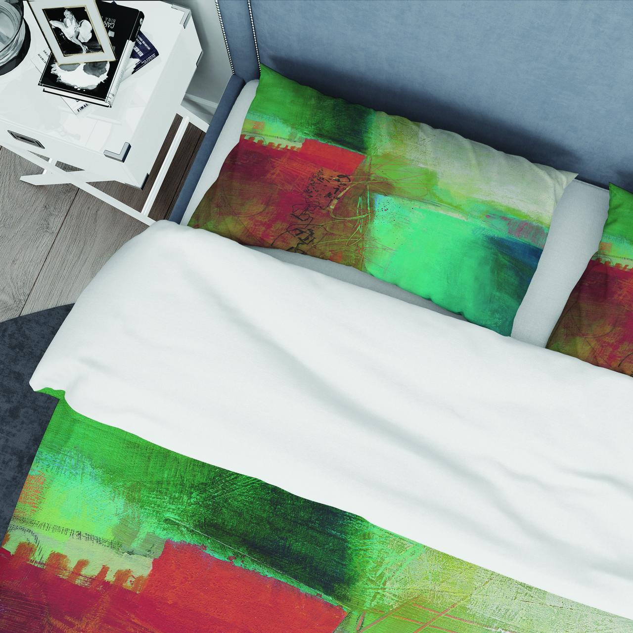 Designart 'Abstract Impression Of Watercolor Blue And Red' Geometric Duvet Cover Set