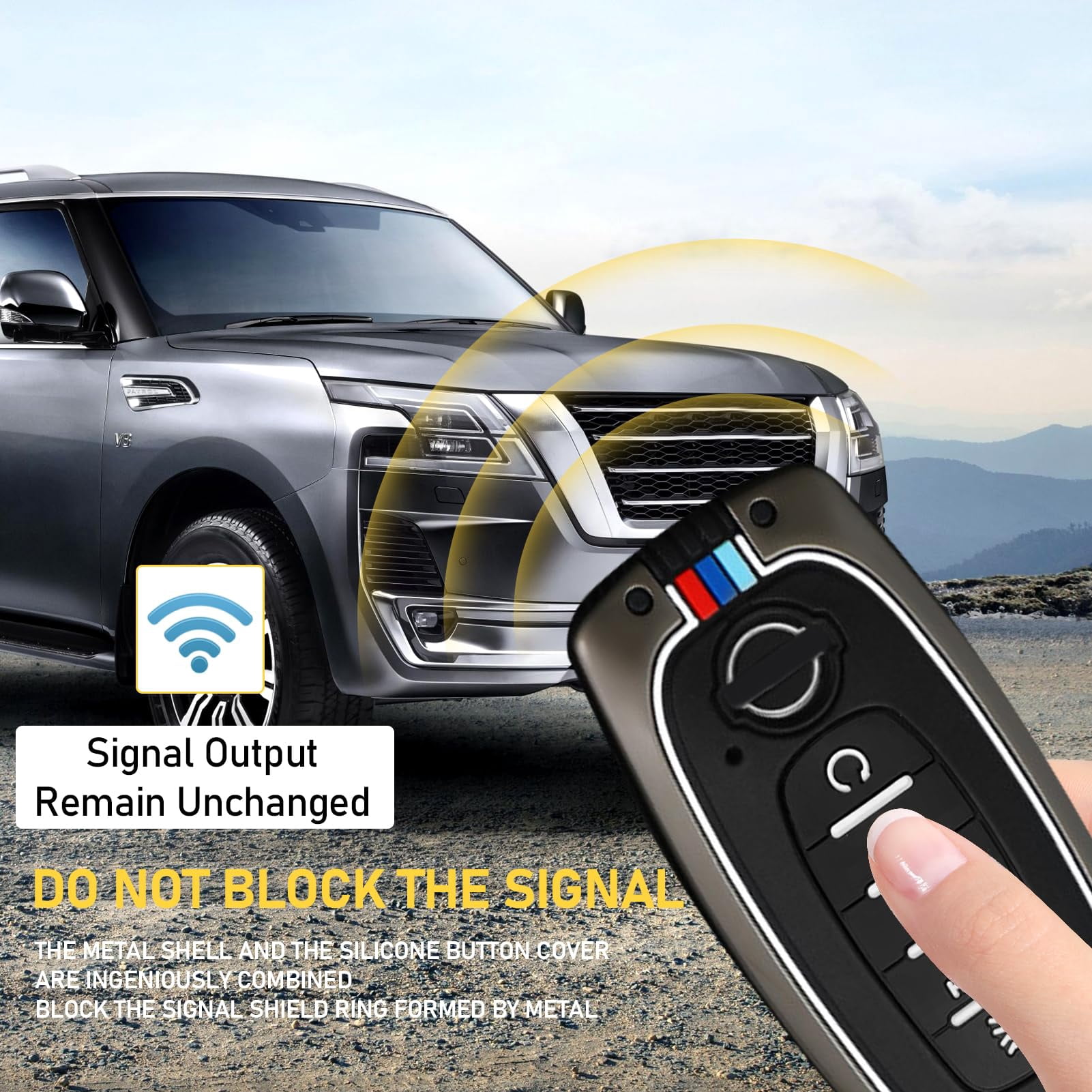 Compatible with 2023 2024 2025 Nissan Rouge Pathfinder Key Fob Cover 5 Buttons,2025 Murano Armada Key Fob Cover,2024 2025 Sentra Key Fob Case,Metal Shell & Soft Silicone Protection