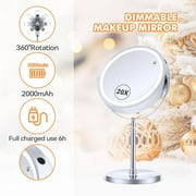 B Beauty Planet 20X Lighted Magnifying Makeup Mirror, Double Sided Makeup Mirror with 20X/1X Magnification, 360°Rotation, 3 Colors Brightness Adjustable Vanity Mirror with 42 LEDs, 2000mAh