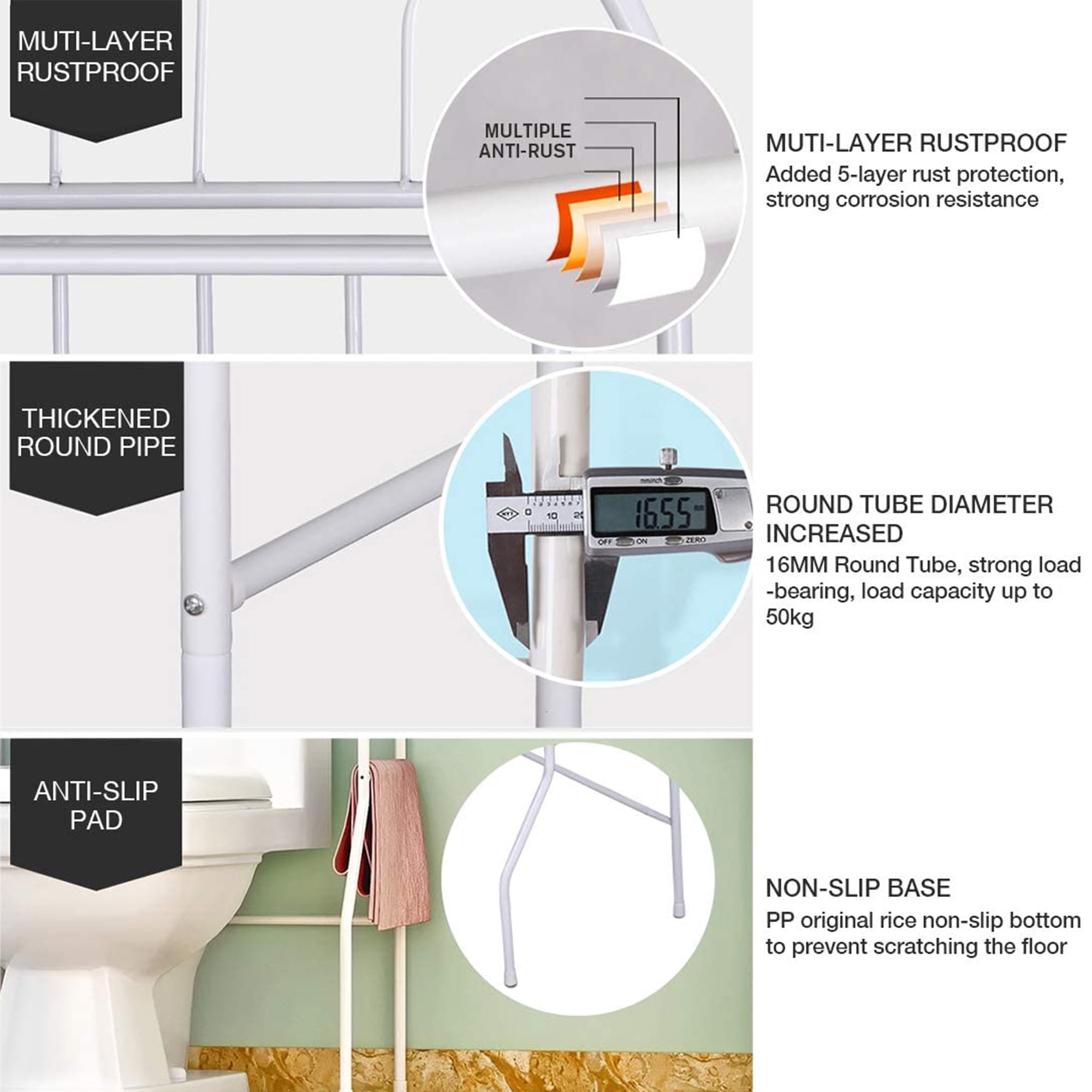 Forthcan Tall 3 Tier Over Toilet Bathroom Storage Stand Organizer Holder Bathroom Space Saver Toilet Shelf Bathroom Rack White