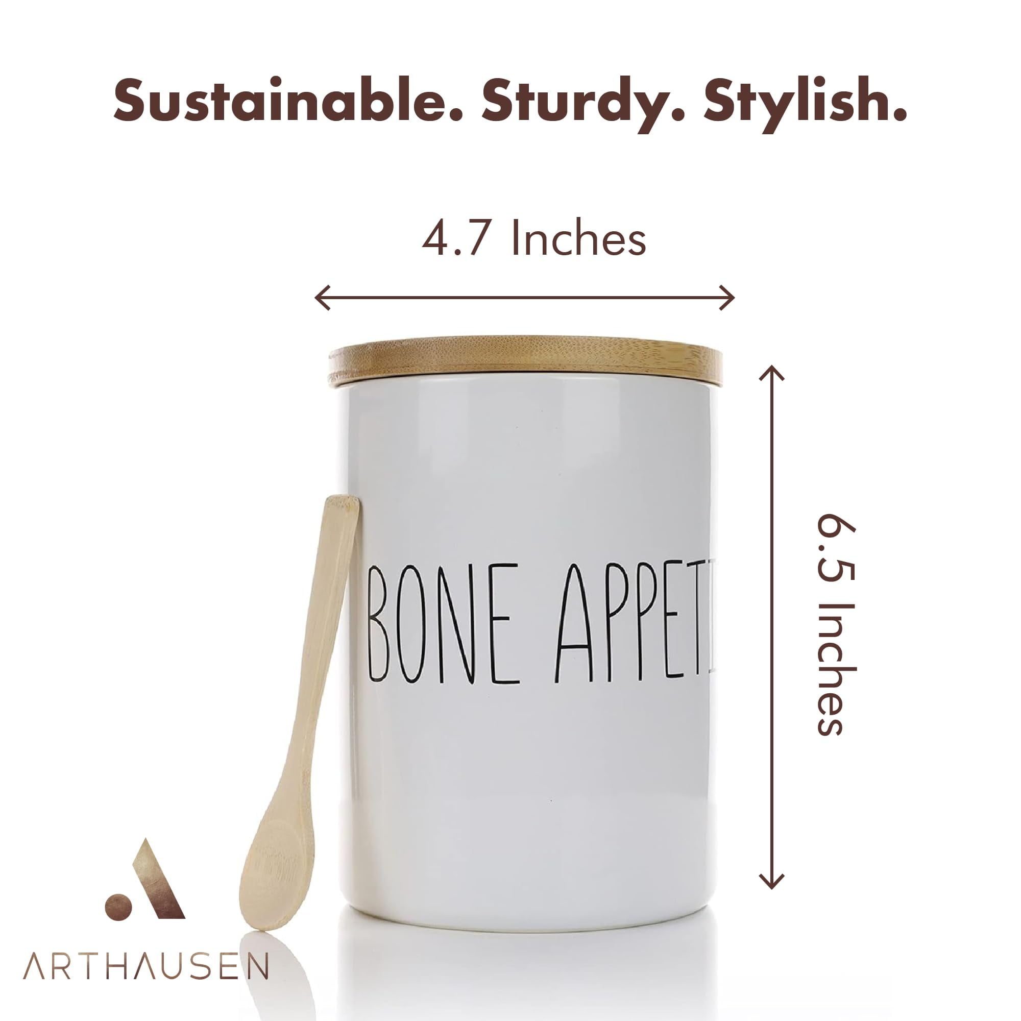 ARTHAUSEN Ceramic Storage Jar Canister - Airtight Bamboo Lid w/Silicone Seal - Modern Design for Kitchen Counter or Bathroom (Bone Appetit 1080mL)