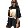 thumbnail image 3 of Plus Size Shirt for Women Black Tops for Women Short Sleeves Shirt for Women Cats T Shirt Crewneck Shirt for Women XL, 3 of 5
