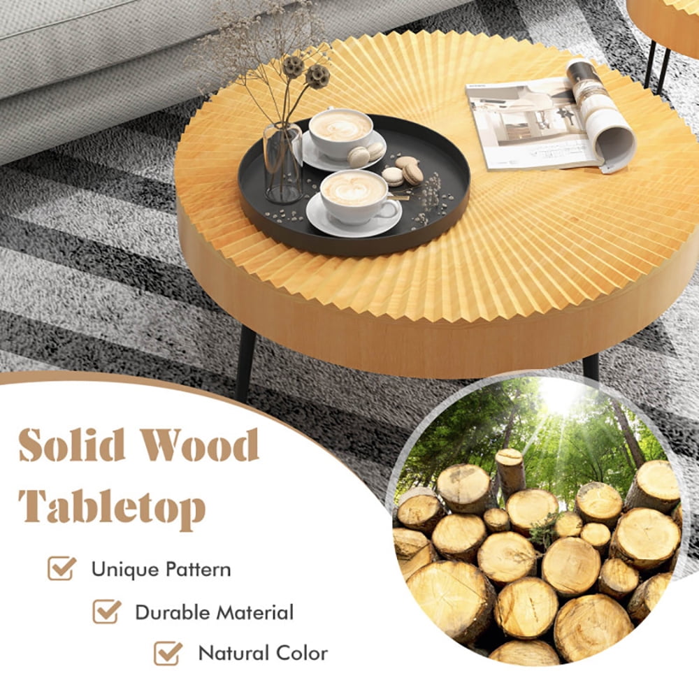 Finihen Coffee Table, Wooden Coffee Table, 2 Set of Wooden Coffee Table with Metal Legs and Adjustable Foot Pads, for Living Room, Reception Room, Natural Finihen Coffee Table, Wooden Coffee Table, 2 Set of Wooden Coffee Table with Metal Legs and Adjustable Foot Pads, for Living Room, Reception Room, Natural