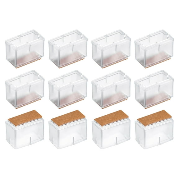 Chair Leg Floor Protectors, 12Pack 35mm(1.38") Rectangle & Felt Chair Leg Cover Caps (Clear White)