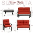 thumbnail image 2 of SOLAURA 5-Piece Outdoor Metal Furniture Set Patio Wrought Iron Conversation Set (Patio Swing Glider, 2 Patio Chairs, Loveseat with Coffee Table), Red, 2 of 6