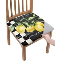 Dining Room Chair Seat Covers, Summer Vintage Farm Lemon Black and White Buffalo Check Removable Stretch Chair Seat Cushion Slipcovers Protector for Holiday Party Festival Decoration, Set of 4