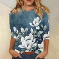 thumbnail image 2 of BangWanChi 3/4 Length Sleeve Womens Tops Women's Fashion Printed T-Shirt 3/4 Sleeves Blouse Round Neck Casual Tops, 2 of 5