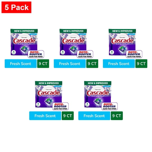 Cascade Platinum Plus Dishwasher Pods Dishwasher Detergent Dish Detergent Soap Lemon 9 ct - 5 Pack