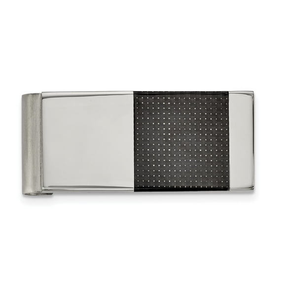 Stainless Steel Brushed and Polished Black Carbon Fiber Inlay Money Clip; for Adults and Teens; for Women and Men