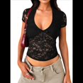 thumbnail image 3 of Camisa de Larga con Encaje para Mujer, Corte Bajo, Estilo Y2K, Corte Entallado, Ideal para Salir, Discotecas y Conciertos. Negro XL, 3 of 9