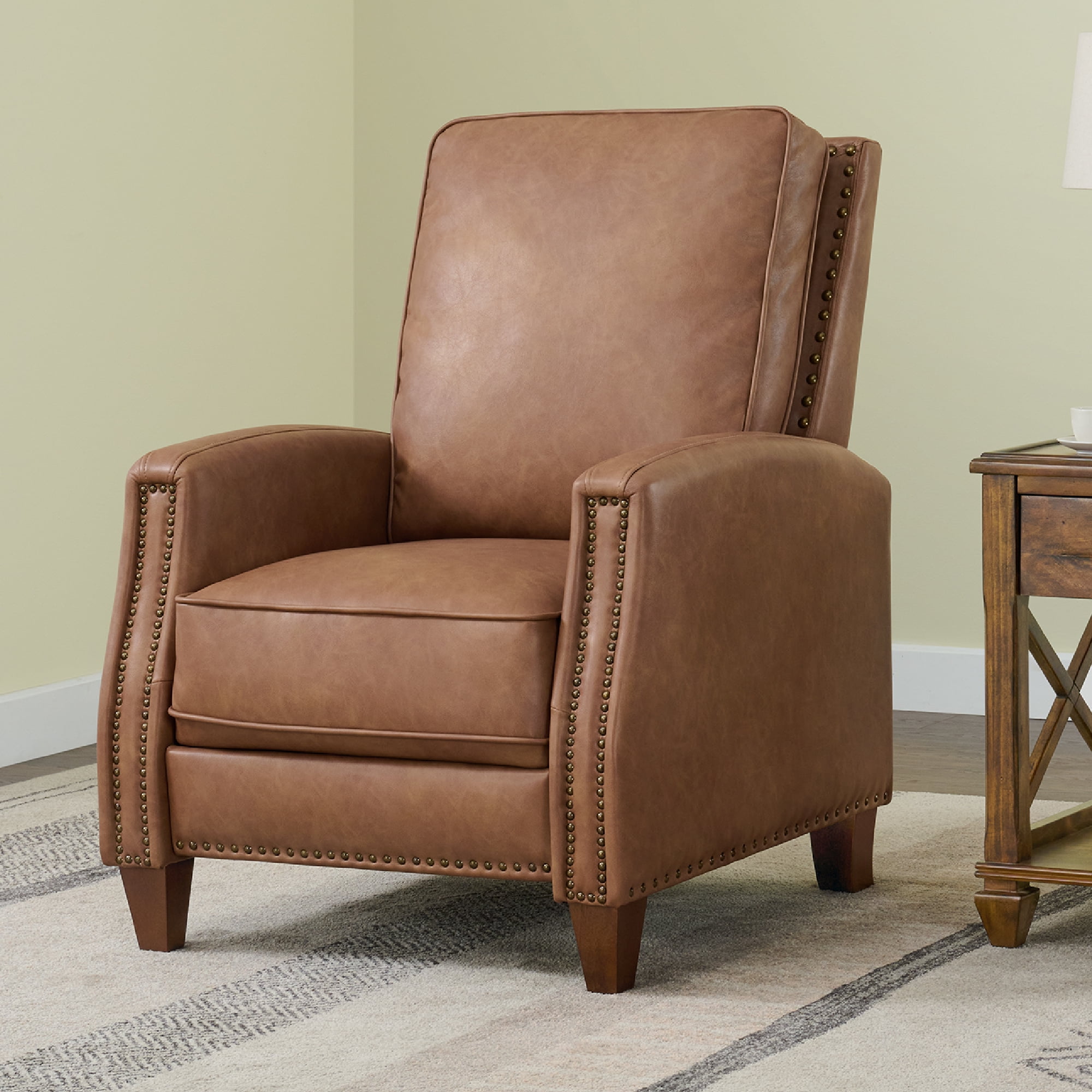 CHITA Recliner Chairs for Adults Single Sofa Chair for Living Room Faux Leather Push Back Recliner,Saddle Brown