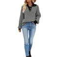 thumbnail image 2 of Arvbitana Women Stripe Knit Sweater Turn-Down Collar Buttons Pullovers Long Sleeve Loose Jumpers Fall Casual Streetwear Tops, 2 of 8