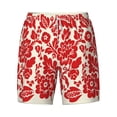 thumbnail image 4 of Lsque Mens Swim Trunks Flowers Red Beige Pattern - Bathing Suit Compression Liner - Beach Swim Shorts Swimwear - (S-3XL) - Stretch Quick Dry -3X-Large, 4 of 9