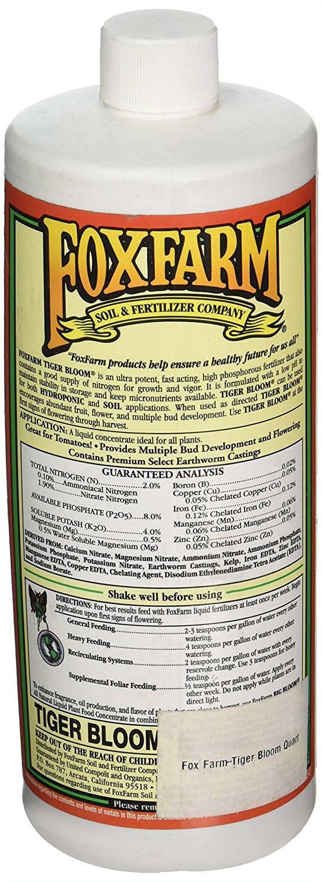 FoxFarm Tiger Bloom Plant Food/ Liquid Fertilizer, 1-Quart