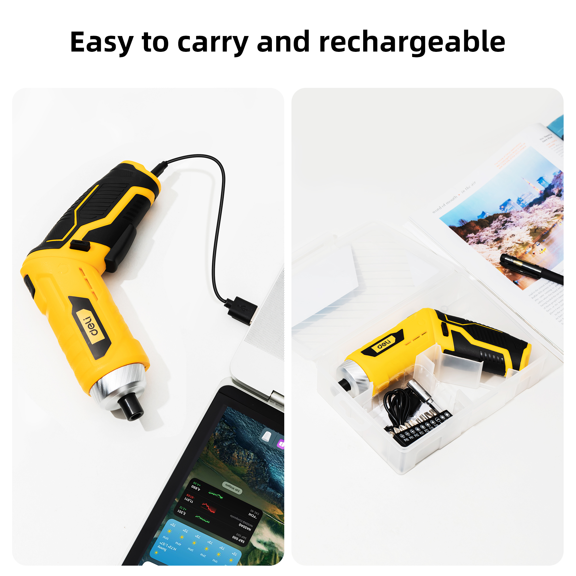 Deli 3.6V USB Cordless Electric Screwdriver Set, 11-Piece photo 2