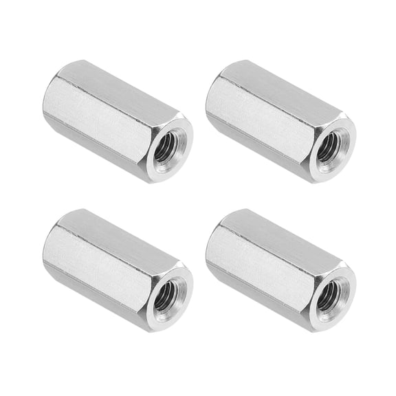 Uxcell M3x0.5 Pitch 304 Stainless Steel Hex Coupling Nuts, 4 Pcs 12mm / 0.47" Length Coarse Fully Threaded Rod Coupling Nut Studding Connector Fasteners, Silver Tone