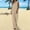 Khaki, variant on Oplxuo Cotton Linen 2 Piece Outfits for Women Summer Sleeveless V Neck Tank Top Matching Wide Leg Pants Travel Lounge Sets