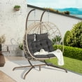 thumbnail image 3 of 2 Person Double Swing Egg Chair with Stand, 600lbs Capacity Outdoor Patio Wicker Hanging Patio Lounge Chair w/Cushions and Pillows, Oversized Hand-woven Hammock Chair Set for Patio/Yard/Garden/Porch, 3 of 9
