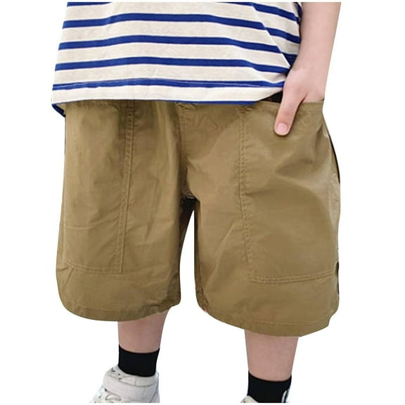 ZACPNCV Boys Cargo Shorts Elastic Waist Solid Color Wide Leg Knee Length Shorts for Kids Summer Sport Bermuda Shorts with Pockets Khaki 9-10 Years