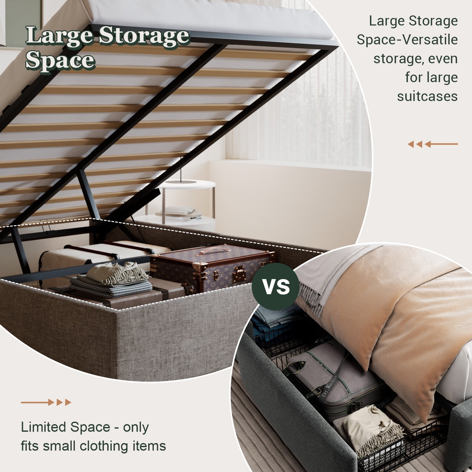 Amolife Full Size Upholstered Lift up Storage Platform Bed Frame with Fabric Panel Wingback Headboard, Beige