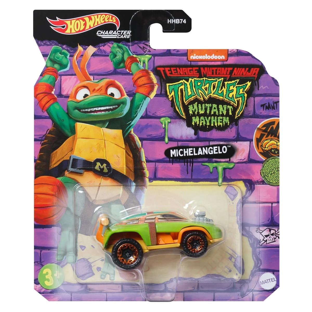 Hot Wheels TMNT Mutant Mayhem Character Cars, Teenage Mutant Ninja Turtles Collectible Set, Leonardo, Raphael, Michelangelo, Donatello, 4 Pack HHB74-956L