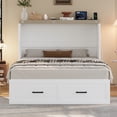 thumbnail image 3 of Murphy Bed with Charging Station, Full Size Foldable Cabinet Bed with Storage Drawer, Farmhouse Wood Space-Saving Hidden Folding Bed Chest for Home, Office, Guest Room, White, 3 of 9