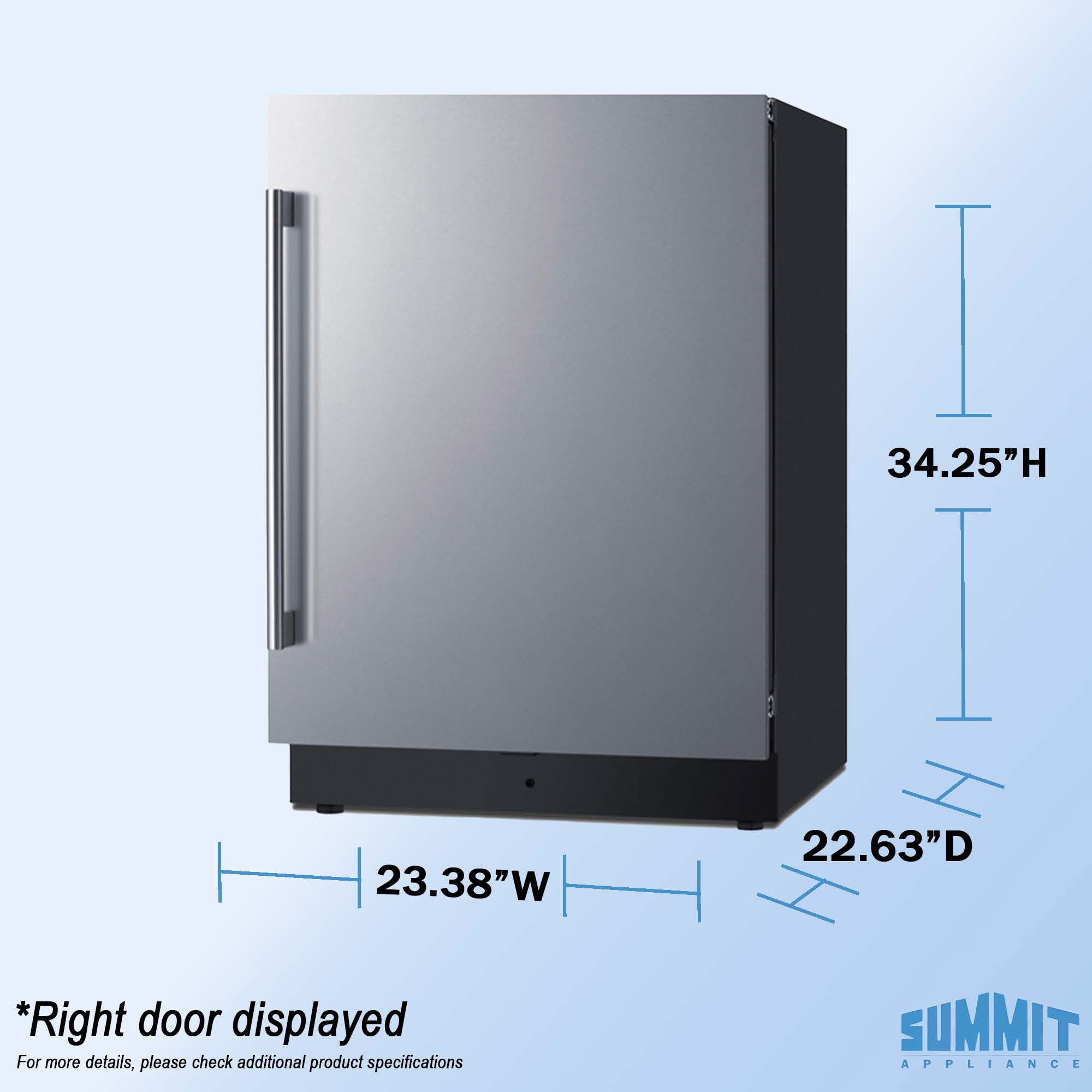 Summit 24 Inch Refrigerator Freezer, Undercounter, 3.2 cu.ft Capacity, Stainless Steel- FFRF5IMLHD (Left Handed Door Swing)