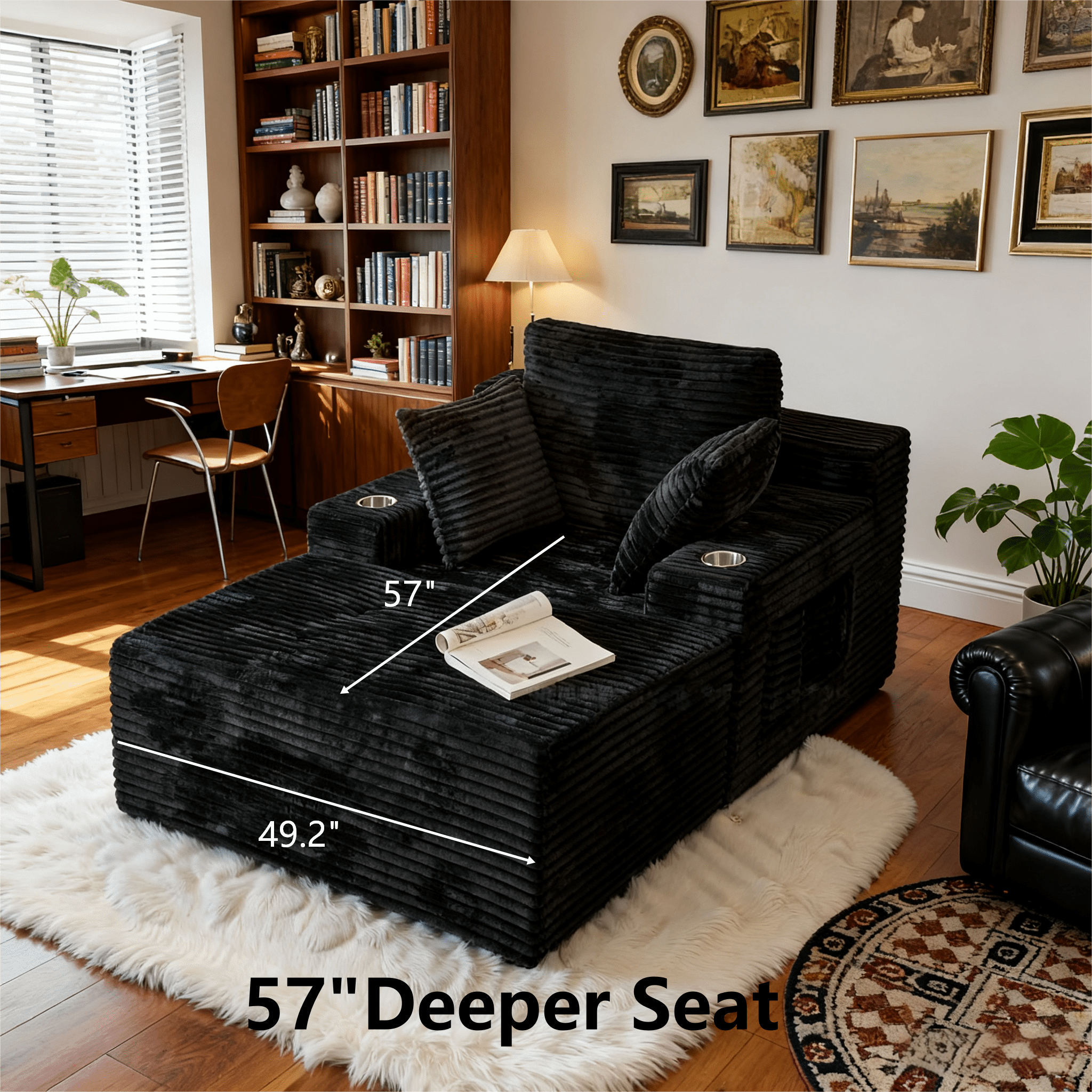 Liaroo 67" Chaise Lounge Chair Indoor, Oversized Boneless Sofa Bed, Deep Seat Sleeper Couch Reading Chairs, Cloud Sofas Couches with Cup Holder & Side Pocket for Living Room, No Assembly Required