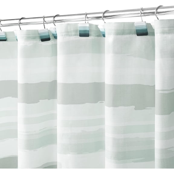 Ombre Blue Textured Slubbed Fabric Shower Curtain, Blue and White Stripe Shower Curtains for Bathroom Decoration, Wave Striped Bathroom Curtains, 72x72