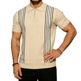 thumbnail image 4 of Men's Knit Quarter-Zip Polo Shirt, Short Sleeve Vertical Stripe Casual Top, Breathable Textured Knitwear for Smart Casual Style, Everyday Wear & Outings Beige XL, 4 of 5