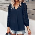 thumbnail image 2 of IROINNID Womens Long Sleeve V-Neck Shirts Summer Solid Color Chiffon Tops,Navy, 2 of 8