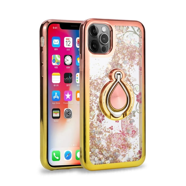 Iphone 11 Pro Max Phone Case Slim Kickstand Liquid Glitter Dual Colors Stylish For Iphone 11 Pro Max Phone Case Rose Gold Gold Walmart Com