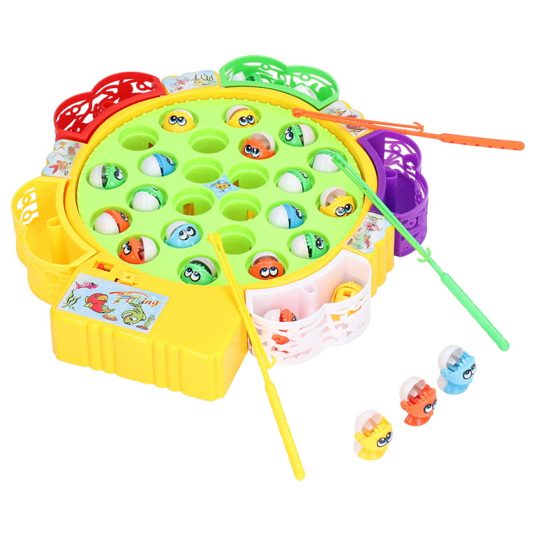 Hhhc Fishing Game Play Set - 21 Fish, 4 Poles, & Rotating Board W/ On-Off Music - Family Children Backyard Colorful Toy Games For Kids And Toddlers Ag
