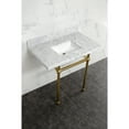 thumbnail image 2 of Kingston Brass KVBH3022M8SQ7 Templeton 30-Inch Carrara Marble Console Sink with Brass Legs (8-Inch, 3-Hole) in Carrara Marble White/Brushed Brass, 2 of 7