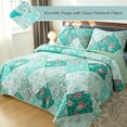 thumbnail image 5 of Whale Flotilla Reversible Patchwork Quilt Set Queen Size, Lightweight Boho Printed Bedspreads Coverlets Quilts Bedding Set with 2 Pillow Shams for All Seasons, Light Green, 5 of 7