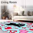 thumbnail image 2 of ODIKA 6'x9' Machine Washable Non-Slip Area Rug, Playful Cat Surrounded by Interlocking Hearts and Doodles High Traffic Rug, Black, 723894, 2 of 7