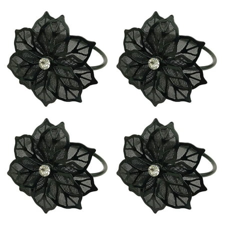 

Frcolor 4pcs Napkin Ring Metal Mesh Flower Elegant Napkin Buckle Napkin Holder for Dinner Wedding Party (Black)