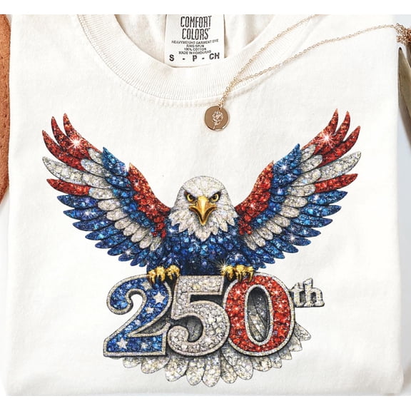 USA 250th Anniversary Shirt, Faux Rhinestone Eagle Patriotic Shirt, 4th ofJuly Tee