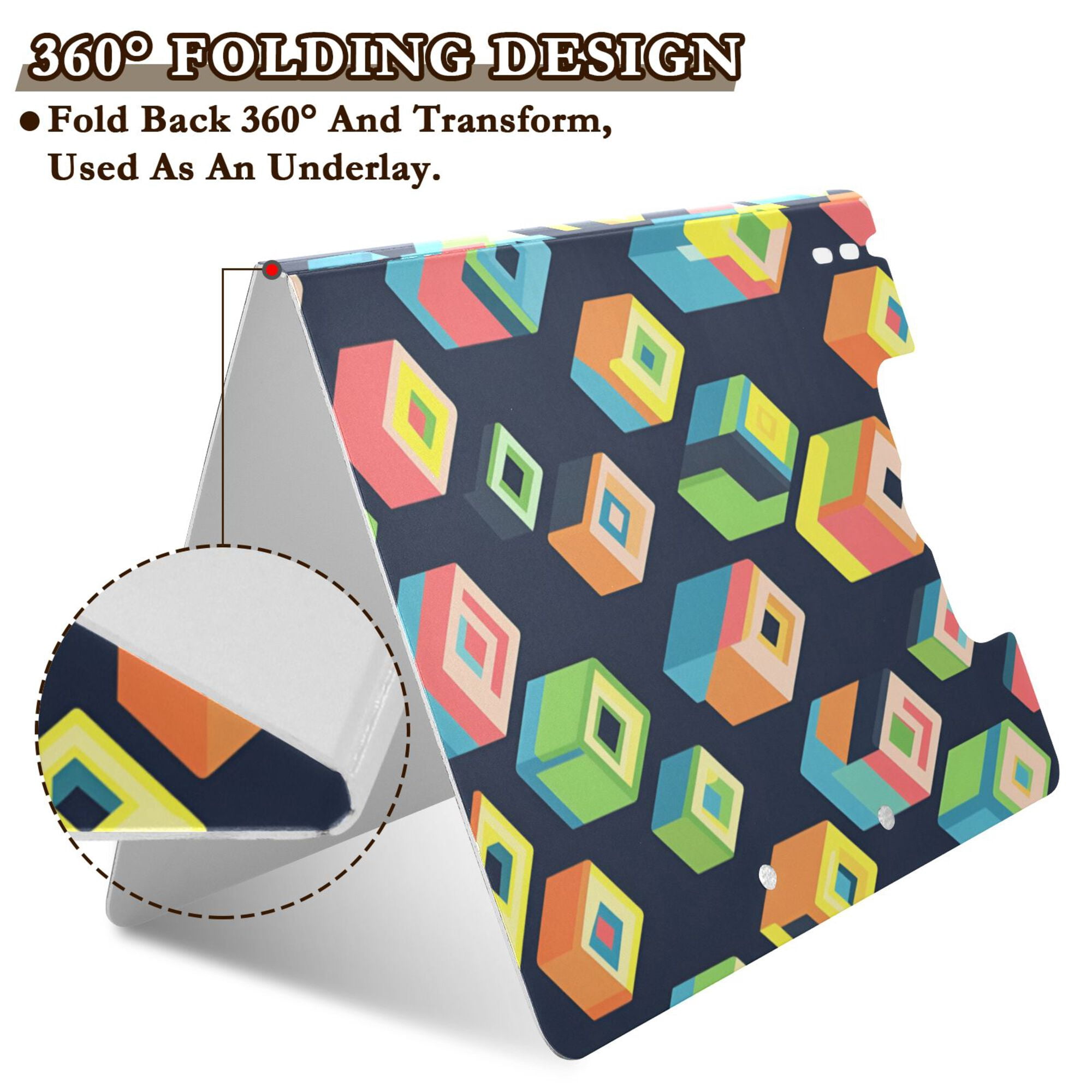 FORMRS A4 Clipboard Folder with Pen Holder Horizontal Foldable School Office Binder, Green Cubes