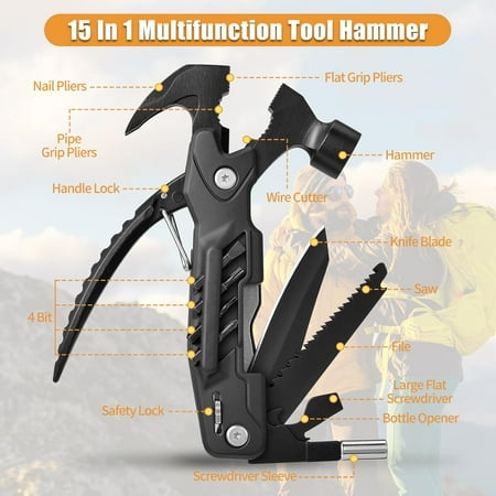 TYHREF-Gifts for men Multitool Hammer 15 in 1 Camping Accessories Survival Gear Christmas Stocking Stuffers Unique Brithday Gift Ideas