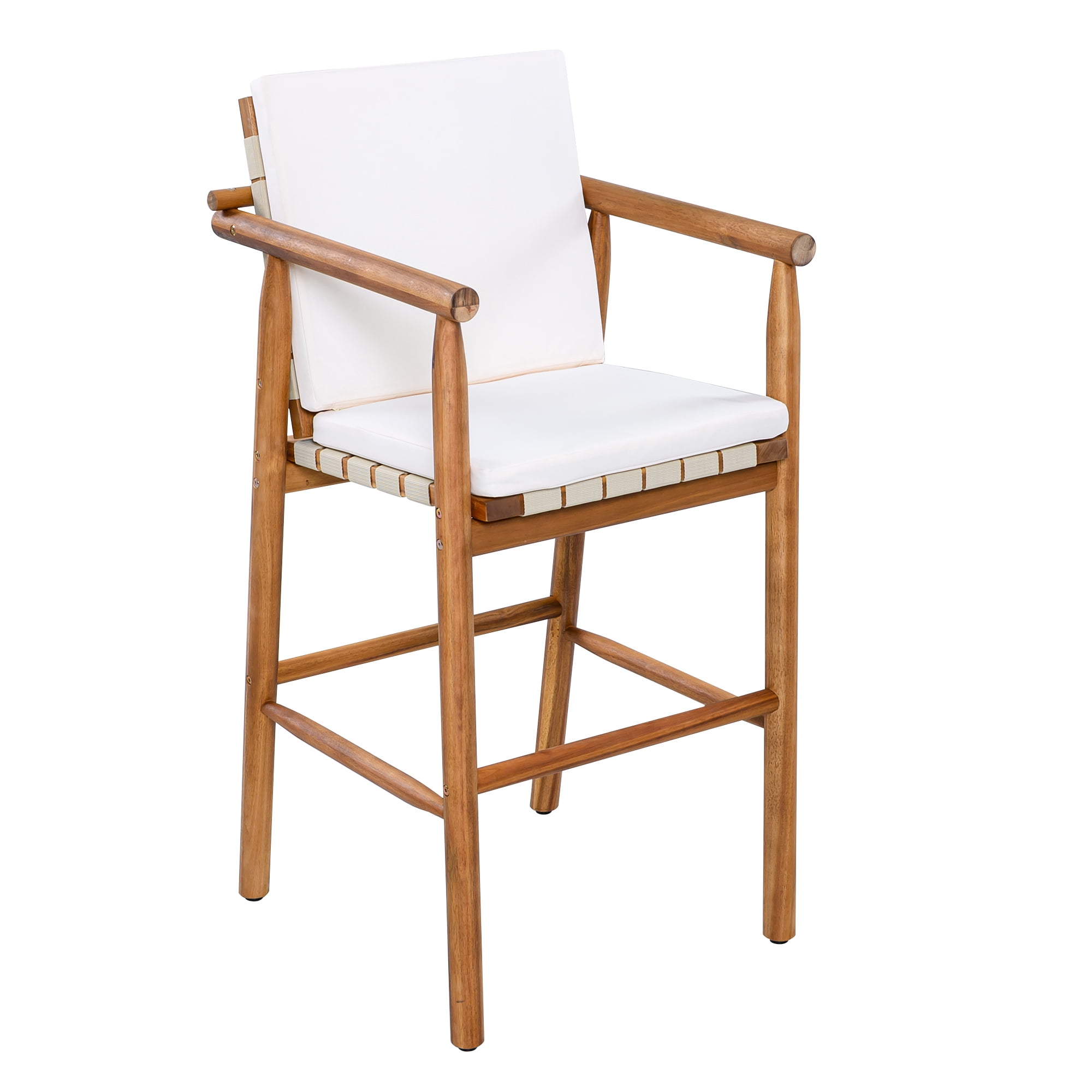 Alvantor Outdoor Bar Set, Wood Bar Chairs Set of 2 with Cushions, Dining Bar Set for Backyard, Poolside, Balcony Nature