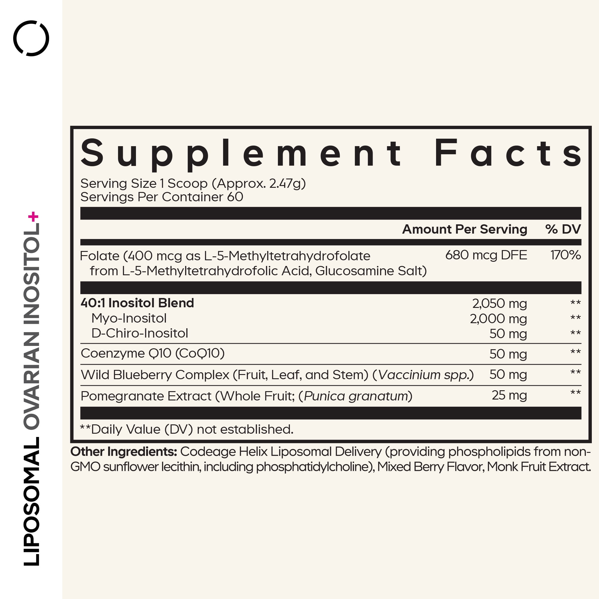 Codeage Liposomal Ovarian Inositol Powder, Myo & D-Chiro-Inositol, Folate, Coenzyme Q10, 5.2 oz